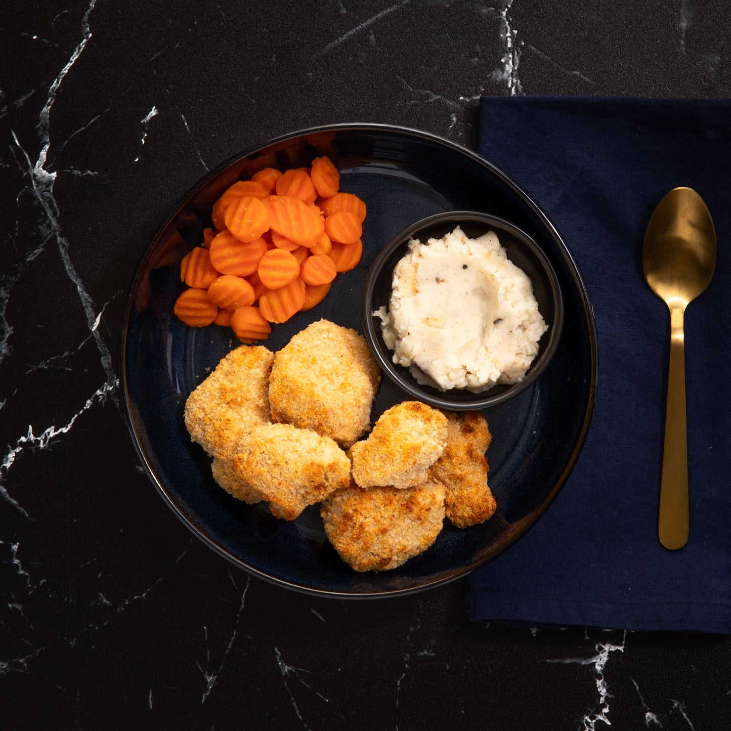 Housemade Chicken Nuggets with Crinkle Cut Carrots & Mashed Potatoes