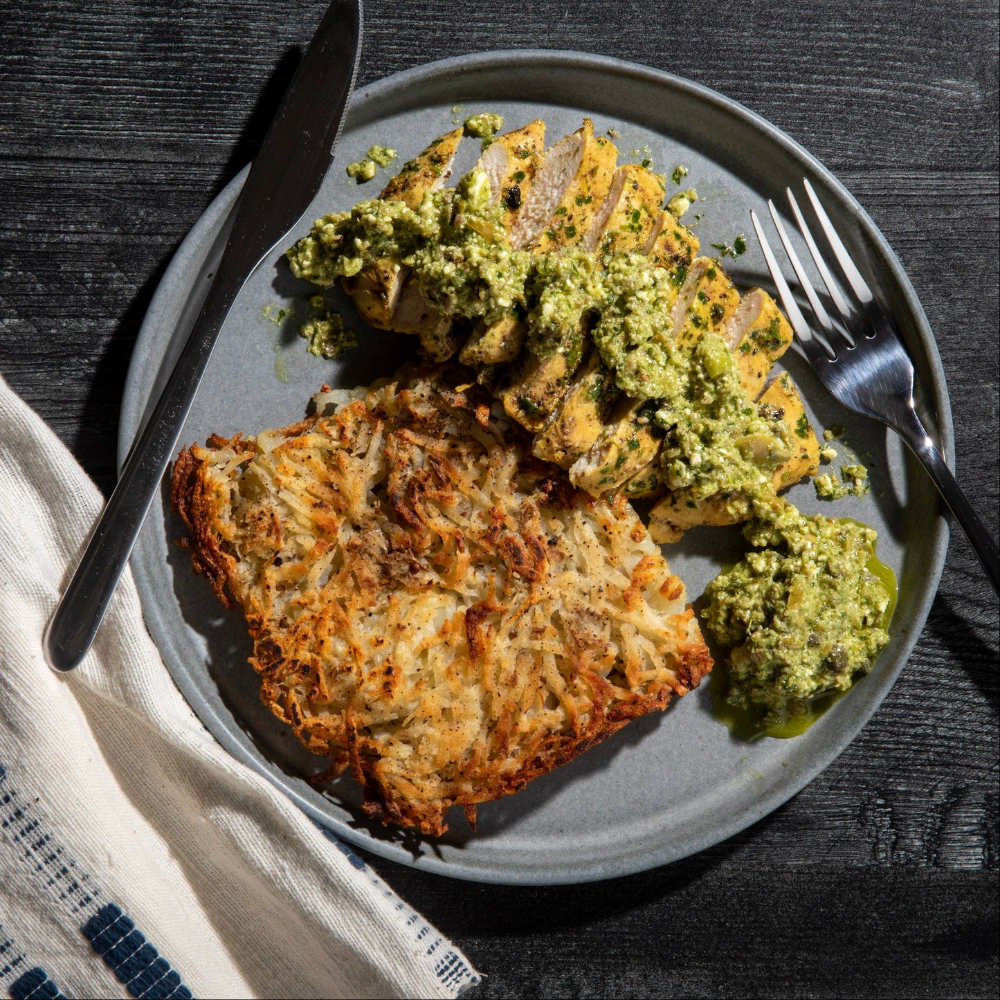 Grilled Lemon Chicken with Salsa Verde & Potato Roesti