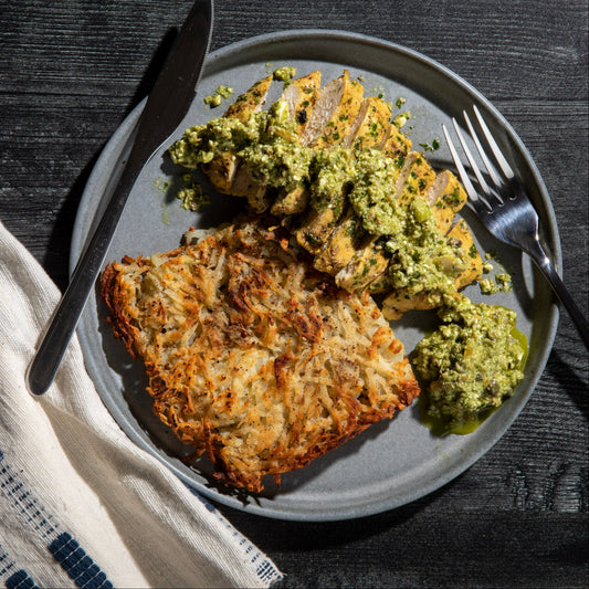 Grilled Lemon Chicken with Salsa Verde & Potato Roesti