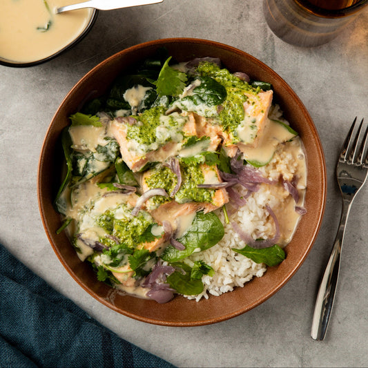 Miso Coconut Salmon with Spinach & Fresh Herbs