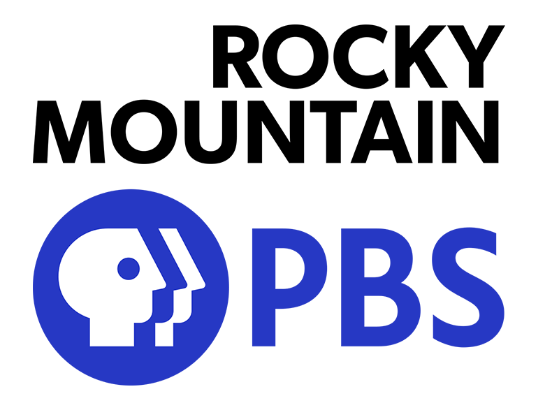 Rocky Mountain PBS logo with blue circle and white silhouette on a white background