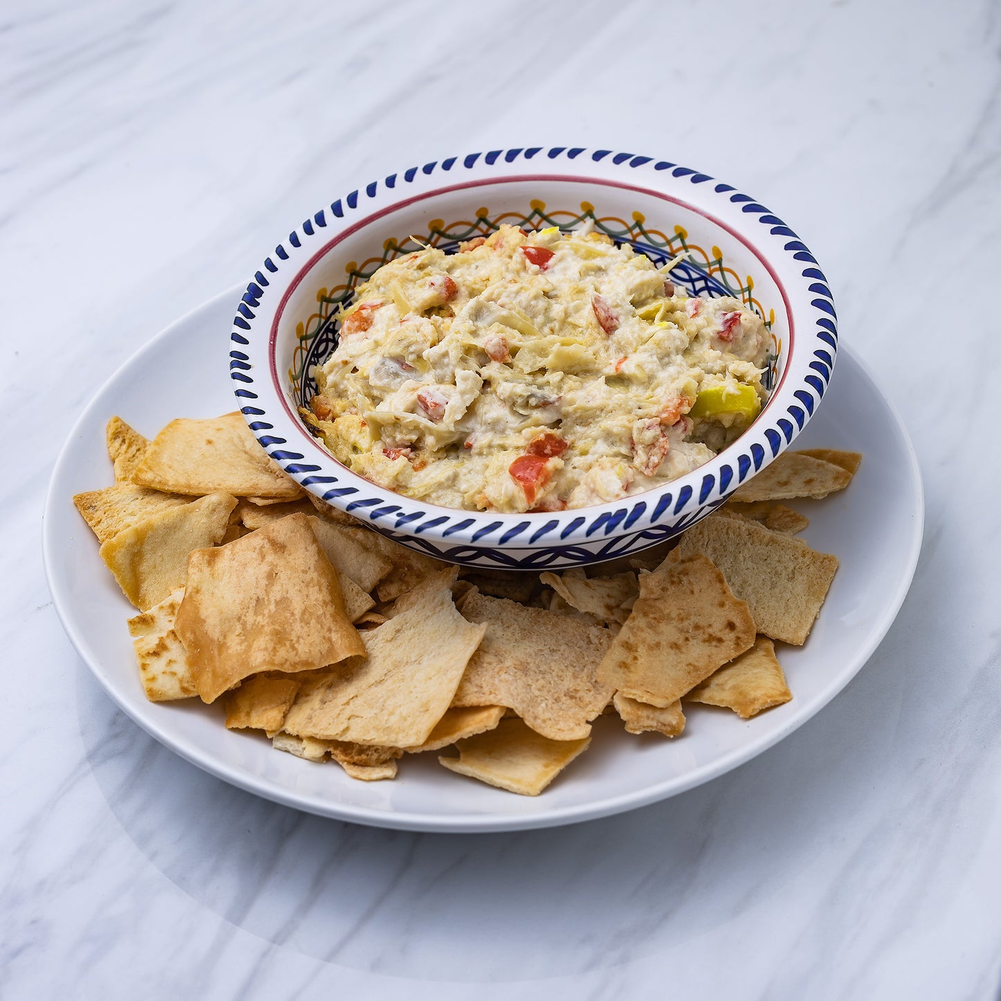 Red Pepper & Artichoke Dip with Homemade Pita Chips